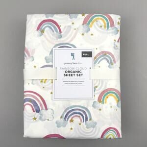 Pottery Barn Kids Rainbow Cloud Organic Sheet Set FULL Cotton Percale NEW